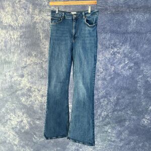ZARA Flare Jeans Light Wash Stretch Denim High Waist Sz 10